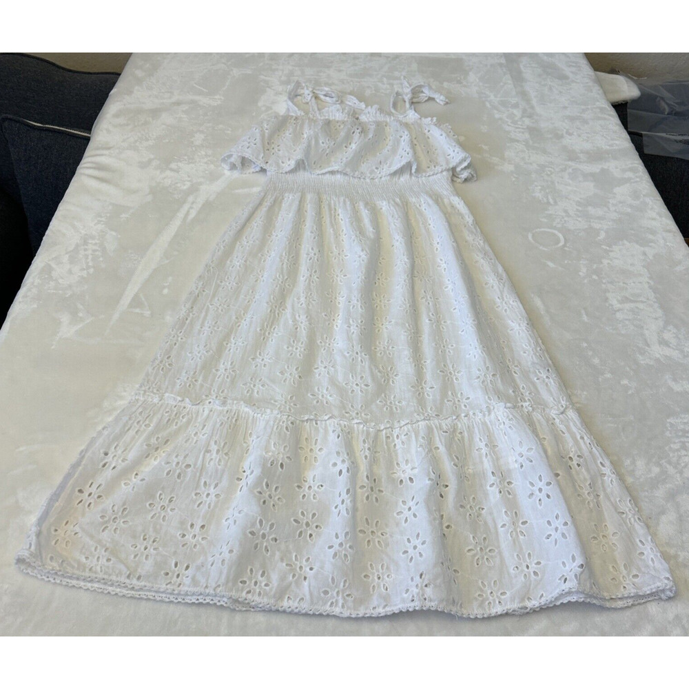 NAOO Women's Cotton Eyelet Maxi Dress Size M White Boho Beach Summer Lined